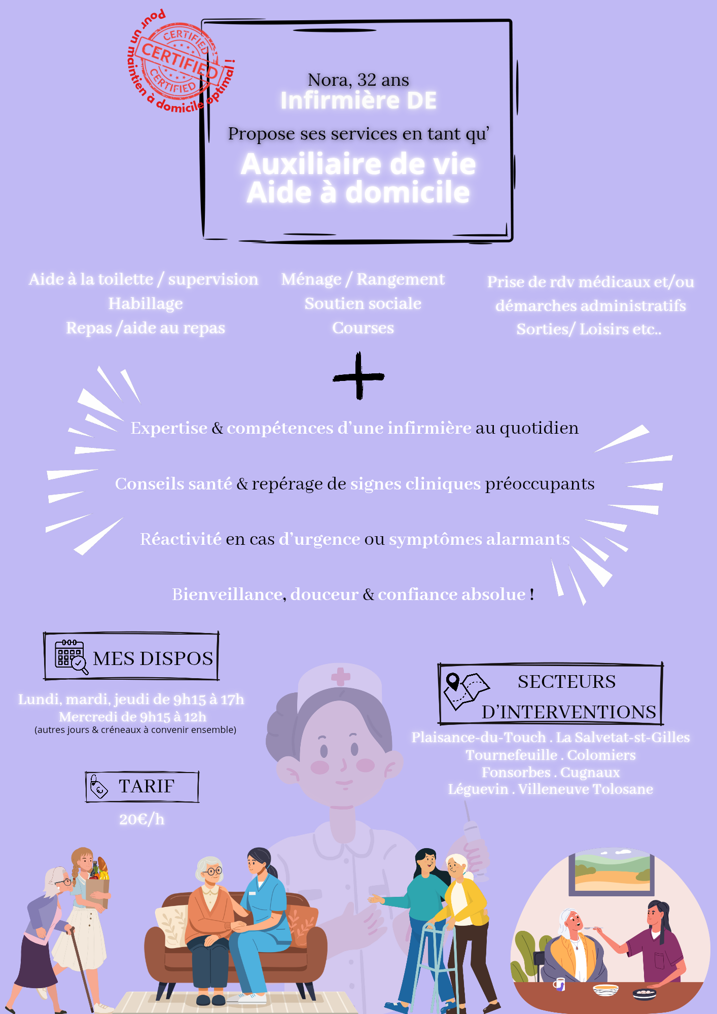 PLAISANCE DU TOUCH / Auxiliaire de vie/ aide à domicile par infirmière DE