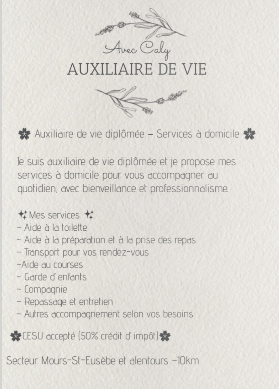 MOURS ST EUSEBE /Auxiliaire de vie